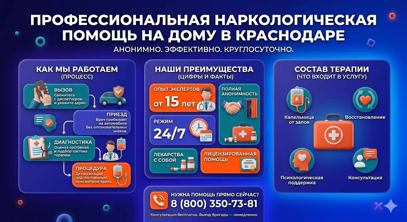 Инфографика о принципах лечения алкоголизма на дому в Сарапуле: этапы вызова нарколога, преимущества анонимной детоксикации и состав медицинской помощи.